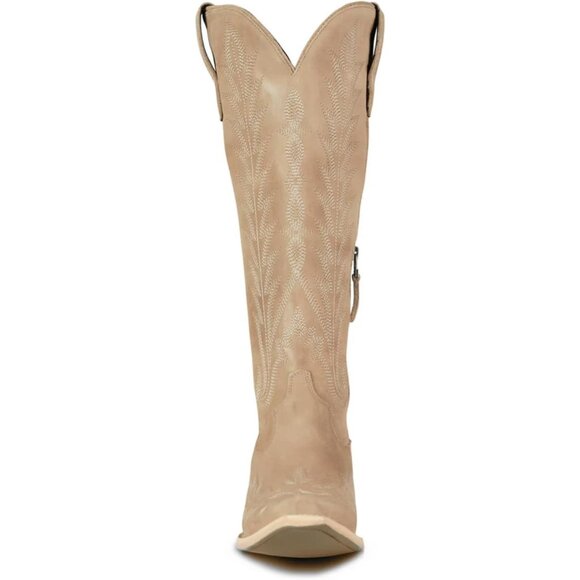 ⚡Women's Beige Knee High Wide Calf Lace Up Embroidered Cowgirl Boots Pull On - Picture 5 of 7